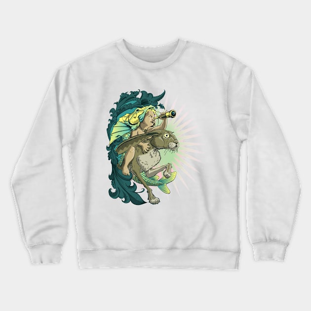 Boy on Hare Crewneck Sweatshirt by grosvenordesign